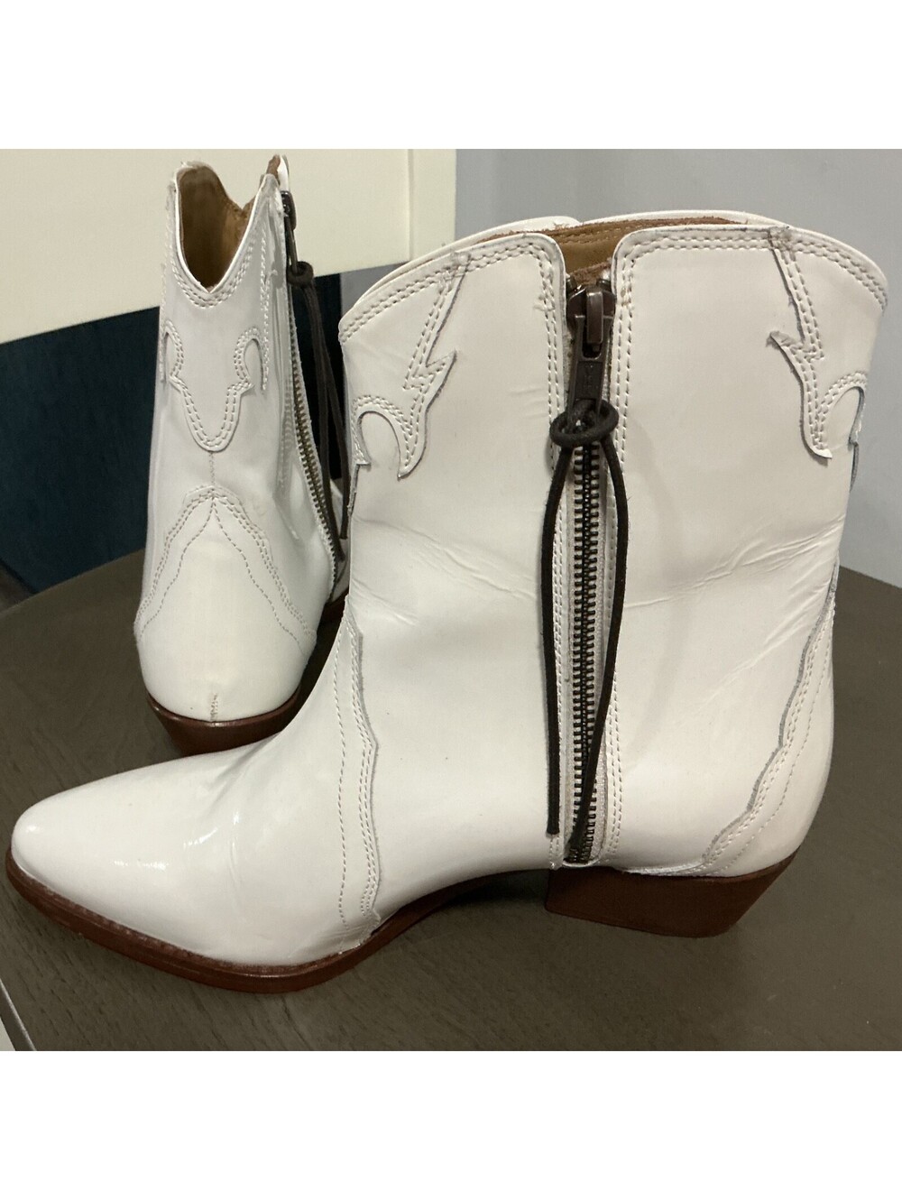 Free People Frontier Size 7.5 38 White Leather Cowboy Western Leather Boot B1-8